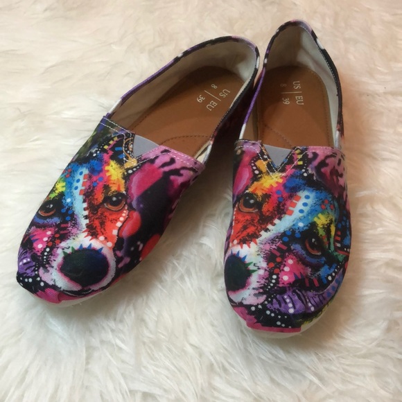 3/$25 Women’s US 8 dog image slip ons - Picture 1 of 4